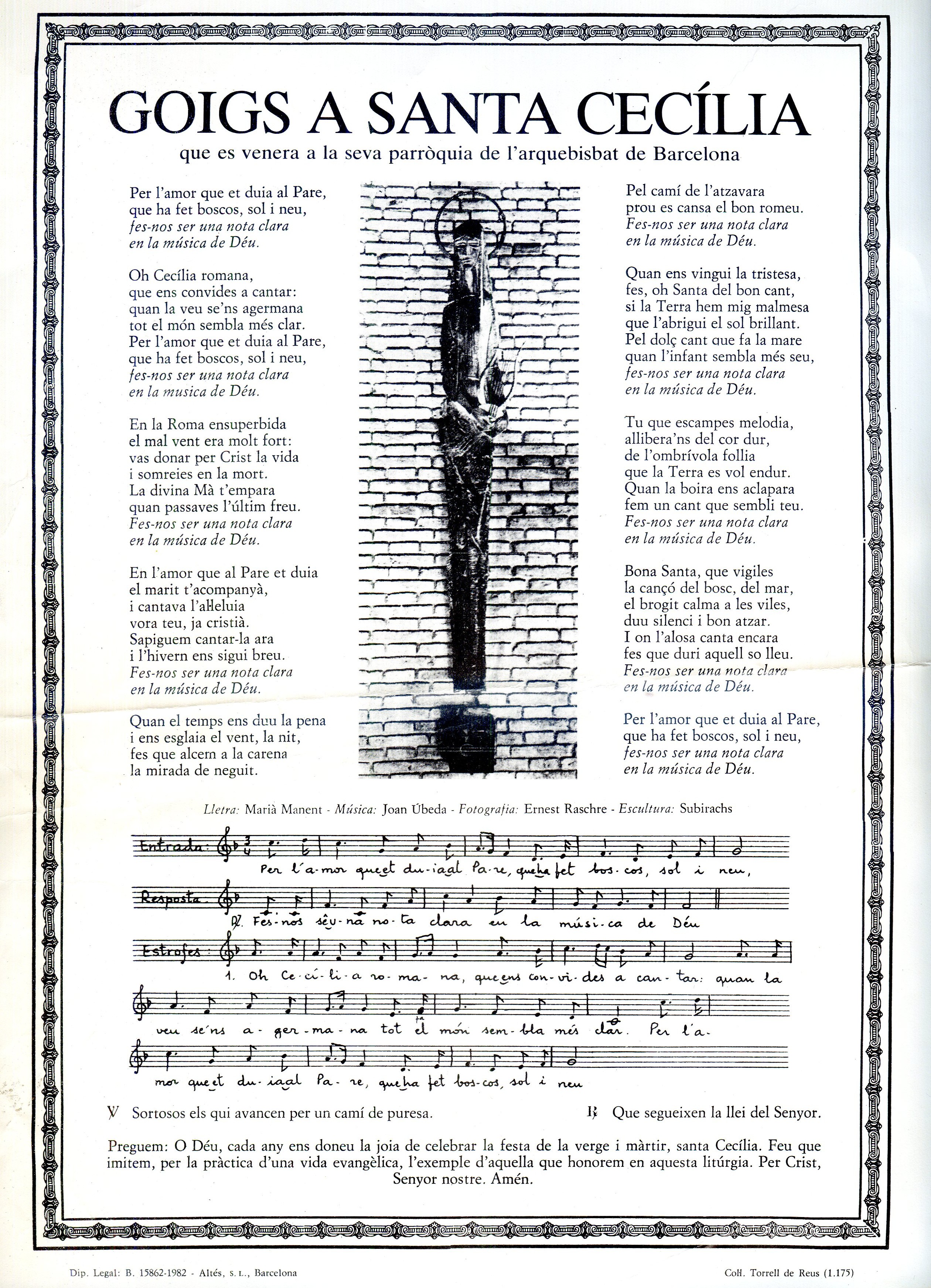 Goigs a santa Cecília : que es venera a la seva parròquia de l'arquebisbat de Barcelona - Portada